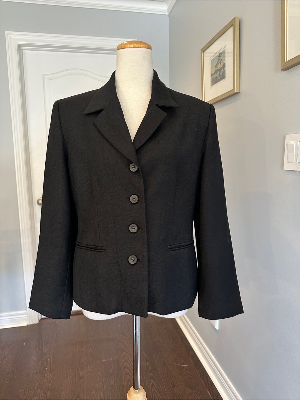 Style & Co Black Single-Breasted Wool Blazer Jacket - Sz L